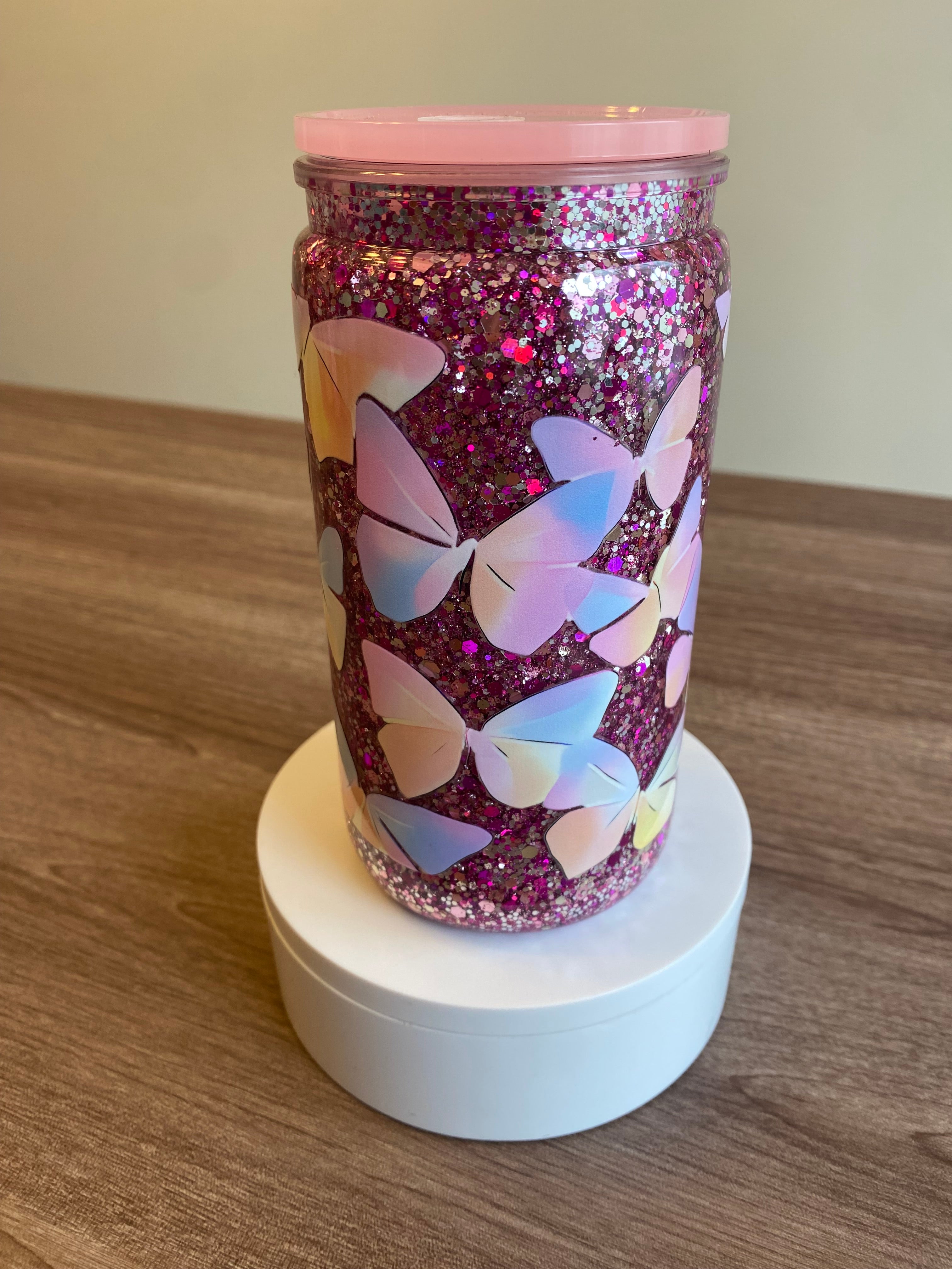 Rainbow Butterflies- 16 oz Libbey Acrylic