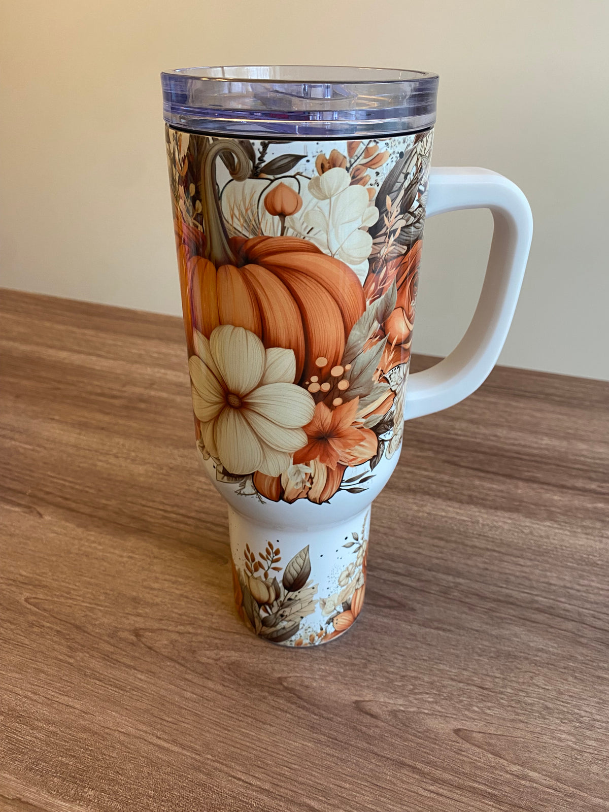 Pumpkin Floral- 40 oz Stainless Steel Tumbler w/ Handle