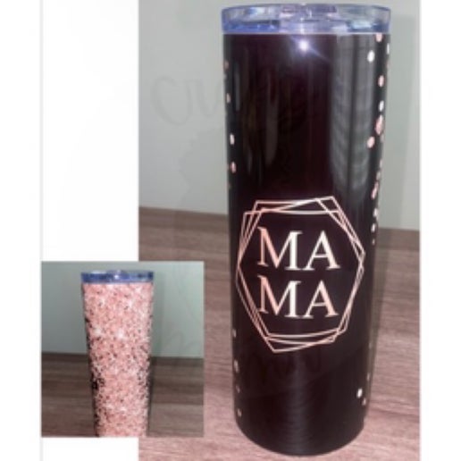 Pink and Black- Mama- 20 oz Stainless Steel Tumbler